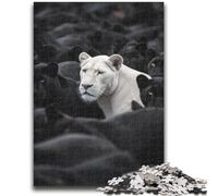 Puzzle Adulte 1000 pièces Lion Noir et Blanc Jeu Stimulant et Jeu Familial Décoration Murale Cadeaux d'anniversaire et de Noël Uniques 50x75cm