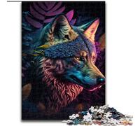 Puzzle Adulte 1000 pièces Loup Abstrait coloré en Bois, pour Les 14 Ans et Plus 50x75cm. Un Casse-tête Stimulant - Jouet Relaxant pour Adolescents