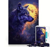 Puzzle Adulte 1000 pièces Loup au Coucher du Soleil,Jeu de Concentration mentale,découpe de Haute précision,activité de Partage et de renforcement des Liens familiaux (38x26cm)