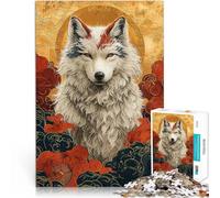 Puzzle Adulte 1000 pièces Loup Blanc avec des Marques Rouges et Bleues Jeux de détente Car C'est Un pour Toute la Famille 75x50cm