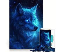 Puzzle Adulte 1000 pièces Loup Bleu et étoiles Décoration soignée,Jeu de réflexion,Divertissement Occasionnel,décoration de Noël (38x26cm)