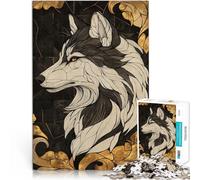 Puzzle Adulte 1000 pièces Loup dans Un Cadre doré Jouets de Divertissement Familial Activités Amusantes à la Maison, Cadeaux d'anniversaire, Cadeaux de Voyage, 38x26cm