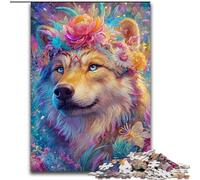 Puzzle Adulte 1000 pièces Loup Fleur en Carton, idéal pour s'amuser en Famille, se détendre et Offrir des Cadeaux de Noël Taille 38x26cm pour Les Adolescents et Les familles, Cadeau de Noël Parfait