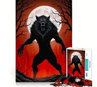 Puzzle Adulte 1000 pièces Loup-Garou Noir sous la Pleine Lune Décoration soignée,Jeu de réflexion,Divertissement Occasionnel,décoration de Noël (38x26cm)