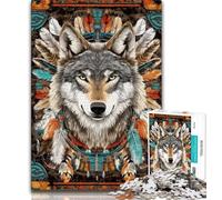 Puzzle Adulte 1000 pièces Loup Indien Difficile, défi Anti-Stress avec Affiche et fiche de Questions-réponses Assorties 38x26cm