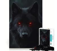 Puzzle Adulte 1000 pièces Loup Noir aux Yeux Rouges,Bords Nets,Jeu de réflexion,Divertissement Facile,décoration de Noël (38x26cm)