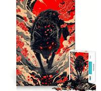 Puzzle Adulte 1000 pièces Loup Noir aux Yeux Rouges et Fleurs Jeu aux Bords Nets,Jouet de Construction et de Concentration,Divertissement Relaxant,Cadeau de Noël (38x52cm)