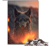 Puzzle Adulte 1000 pièces Loup Noir en feu Puzzle en Carton, Jeu Familial interactif, décoration d'intérieur DIY, défi cérébral, Cadeau 1000 pièces(26x38cm)