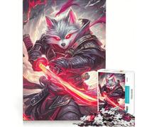 Puzzle Adulte 1000 pièces Loup Samouraï avec épée Rouge décoration Murale activités Amusantes à la Maison renforce Les Liens Amoureux 50x75cm