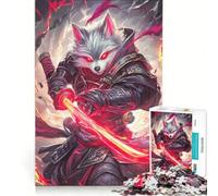 Puzzle Adulte 1000 pièces Loup Samouraï avec épée Rouge décoration Murale activités Amusantes à la Maison renforce Les Liens Amoureux 38x52cm