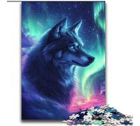 Puzzle Adulte 1000 pièces Loup sous l'aurore boréale, Aide Le Cerveau à exercer des Jouets addictifs pour cultiver la Patience, Cadeau pour Les Anniversaires 38x52cm