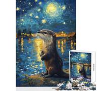 Puzzle Adulte 1000 pièces Loutre Nuit étoilée Puzzle Anti-Stress Jouet à Assembler Cadeau d'anniversaire (Taille 50x75cm)