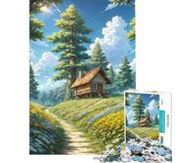 Puzzle Adulte 1000 pièces Maison en Bois près du Chemin forestier Jeu Impossible Apprentissage Jouets éducatifs Cadeaux de Noël Secret pour s'amuser en Famille (Dimensions 38x52cm)