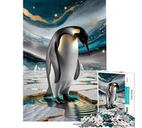 Puzzle Adulte 1000 pièces Manchot Empereur élégant sur Glace dorée Jeu éducatif Jouet addictif pour cultiver la Patience Cadeau pour Femmes et Hommes Décoration Murale (Dimensions 38x52cm)
