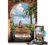 Puzzle Adulte 1000 pièces Marrakech,Maroc Affiche de Voyage Jeu de Puzzle Amusant pour Les articulations et Le Mental Cadeau d'anniversaire Amusant (38x26cm)