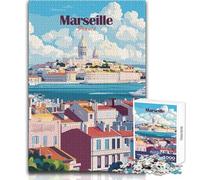 Puzzle Adulte 1000 pièces Marseille France - Affiche de Voyage - Jeux relaxants - Idée Cadeau pour Un Week-End détente - Format 38x52cm
