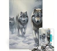 Puzzle Adulte 1000 pièces Meute de Loups dans Une forêt enneigée Jeux en Famille Interaction Parent-Enfant Cadeaux pour Les Amis et la Famille 38x26cm