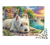 Puzzle Adulte 1000 Pièces, Mignon Chien, Westie, Rivière, Défi Difficile Premium Épais Robustes, Antistress 70x50cm