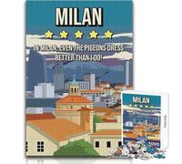 Puzzle Adulte 1000 pièces Milan - Avis Humoristique - Affiche de Voyage - Jeu éducatif - Niveau de difficulté élevé pour Un Anniversaire - Dimensions 38x52cm