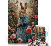Puzzle Adulte 1000 pièces Mme Lapin dans Une roseraie Défi Difficile pour soulager Le Stress Décoration d'intérieur 52x38cm