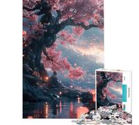 Puzzle Adulte 1000 pièces Moine sous Les cerisiers en Fleurs Défi éducatif Course de Vitesse Manuelle Jeu Impossible pour Les 14 Ans et Plus (38x52cm)