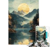 Puzzle Adulte 1000 pièces Montagne et Lac de la Lune Dorée Jeu de détente découpe de précision Cadeau Unique pour Un Anniversaire ou Noël (Taille 50x75cm)