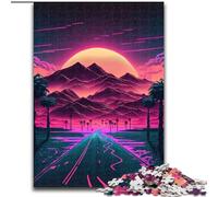 Puzzle Adulte 1000 pièces Montagnes au Lever du Soleil au néon en Bois, pour Les 14 Ans et Plus 50x75cm. Un Casse-tête Stimulant - Jouet Relaxant pour Adolescents