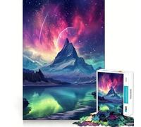 Puzzle Adulte 1000 pièces Montagnes aurores boréales,découpe précise,activité cérébrale Amusante et relaxante,Jeu de Noël,décoration pour la Maison (38x26cm)