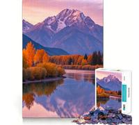 Puzzle Adulte 1000 pièces Montagnes d'automne au Bord d'un lac Nature Découpe précise Art Activité cérébrale Amusante et relaxante Jeu Décoration de Noël pour la Maison (38x52cm)