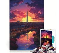Puzzle Adulte 1000 pièces Monument de Washington au Coucher du Soleil Jeu éducatif Cadeau d'anniversaire Convient pour la décoration de Bureau 38x52cm