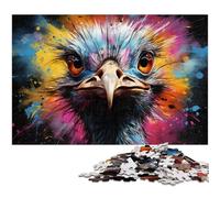 Puzzle Adulte 1000 pièces Motif Animalier psychédélique coloré Autruche avec Affiche et fiche de Questions réponses Assorties (75 x 50 cm)