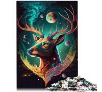 Puzzle Adulte 1000 pièces Motif cerf Cosmique trippant Assemblage 26x38cm Convient pour la décoration de Bureau pour Adolescent 14+