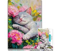 Puzzle Adulte 1000 pièces Motif Chat et Fleur, Jeu d'activités familiales Stimulant, Jouet à Faire soi-même pour décoration Murale (Taille 75x50cm)