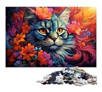 Puzzle Adulte 1000 pièces Motif Chat psychédélique coloré Puzzle avec Affiche et fiche de Questions-réponses Assorties (75 x 50 cm)