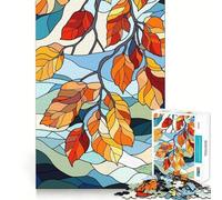 Puzzle Adulte 1000 pièces,Motif Feuilles d'automne,Style vitrail,Assemblage Parfait,Jeu Intelligent,Cadeau de Noël (38x52cm)