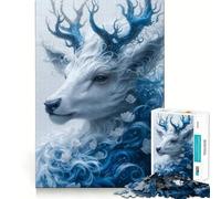 Puzzle Adulte 1000 pièces,Motif Floral Bleu et Blanc,Portrait de cerf,découpe Nette,Jeu de Concentration Amusant,Moment de détente,Cadeau de Noël Amusant (38x26cm)
