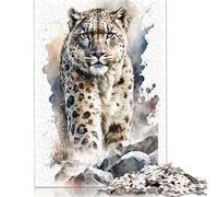 Puzzle Adulte 1000 pièces, Motif léopard des neiges à l'aquarelle, Jouet éducatif, décoration familiale, 1000 pièces (38 x 26 cm)