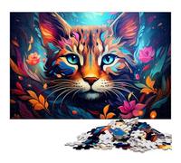 Puzzle Adulte 1000 pièces Motif Lynx de la Jungle psychédélique coloré avec Affiche et fiche de Questions-réponses Assorties (1000 pièces 38 x 26 cm)
