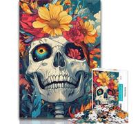 Puzzle Adulte 1000 pièces Motif tête de Mort et Fleurs, pour Adultes et Adolescents, Jeu éducatif, Collection d'artistes, Beaux-Arts, 26x38cm