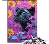 Puzzle Adulte 1000 pièces, Motif Tournesol Rose et léopard Noir, Jeu Stimulant et éducatif pour Toute la Famille, pour Anniversaire et Noël (50x75cm)