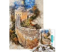 Puzzle Adulte 1000 pièces Mur de Chine Aquarelle Puzzle pour Adolescents idéal pour Passer Le Temps Pendant Les Vacances à la Maison Cadeau d'anniversaire de Noël ou Autre (Dimensions 50x75cm)