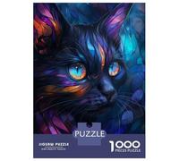 Puzzle Adulte 1000 Pièces Mystical Stained Glass Cat Puzzles Adultes Anti-Stress - Niveau De Difficulté Élevé - Cadeau Unique pour Un Anniversaire Ou Noël 38x26cm/1000pcs