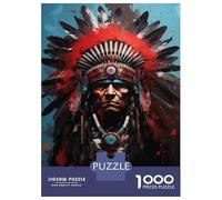 Puzzle Adulte 1000 Pièces Native American Indian Chief Art Print Puzzle Adulte Jeu Manuel Décoration Parfaite Cadeaux Uniques pour Anniversaire Et Noël 38x26cm/1000pcs