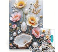 Puzzle Adulte 1000 pièces Nature Morte Florale avec Perles, Jeu Impossible, améliore la mémoire, avec des pièces de Formes aléatoires Parfaitement emboîtables 38x26cm
