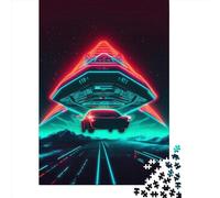 Puzzle adulte 1000 pièces Neon Retro Alien Spaceship1 Puzzle en bois pour adultes Jeux de puzzle durables Cadeaux d'Halloween 1000 pièces (75x50 cm)