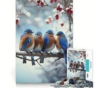 Puzzle Adulte 1000 pièces Oiseaux Bleus rassemblés,Jeu aux Bords Nets,Jouet de Construction et de Concentration,Divertissement Relaxant,Cadeau de Noël (38x26cm)