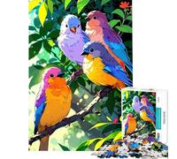 Puzzle Adulte 1000 pièces Oiseaux colorés sur Une Branche Illustration Amusant à la Maison Décoration intérieure Jeu Impossible Convient aux Personnes de 14 Ans et Plus (38x52cm)
