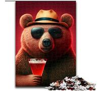 Puzzle Adulte 1000 pièces Ours Brun Buveur, Anti-Stress, défi Difficile, Chaque pièce est Unique - Jeu Familial Stimulant et Amusant 50x75cm