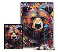 Puzzle Adulte 1000 pièces Ours Brun Graffiti Puzzles pour Adultes 26x38cm Parfait pour s'amuser en Famille à Noël, Thanksgiving, Anniversaires et Pâques