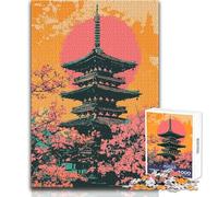 Puzzle Adulte 1000 pièces - Pagode Japonaise au Coucher du Soleil - Art Minimaliste - Jeu de réflexion Unique - Activités familiales - Idée Cadeau - Dimensions 38x52cm